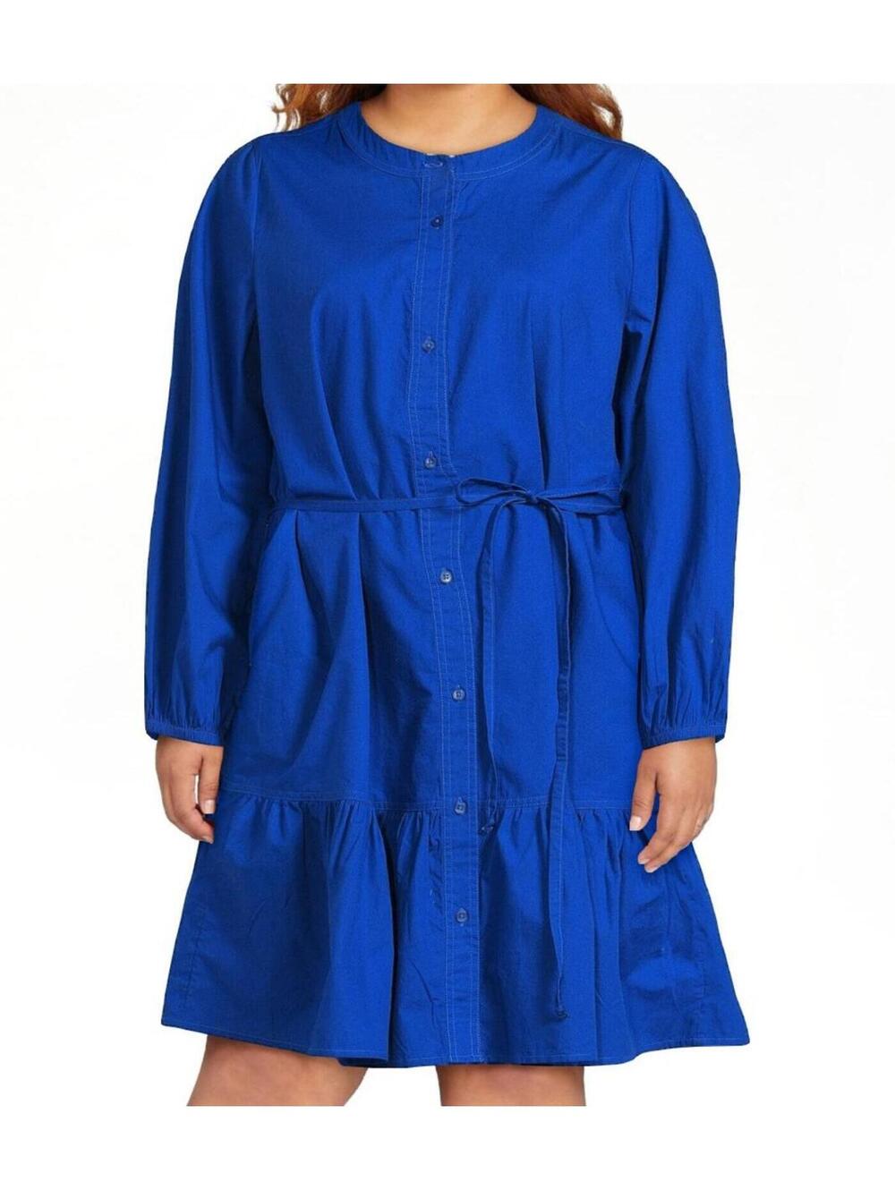 NWT BeachLunchLounge Women's Blue Button-Up Belted Dress WSD5275 - Size Large